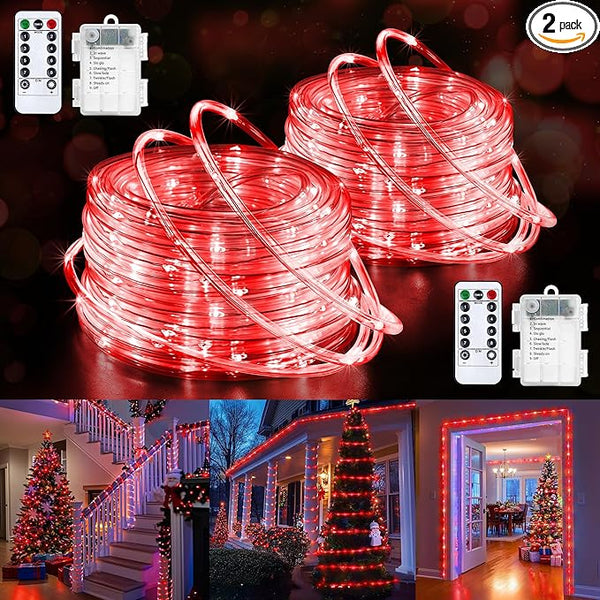 Jnaurb 2-Pack Battery Operated Rope Lights for Outside, Total 66FT 200LED 8 Modes Battery Operated String Lights | Lumora
