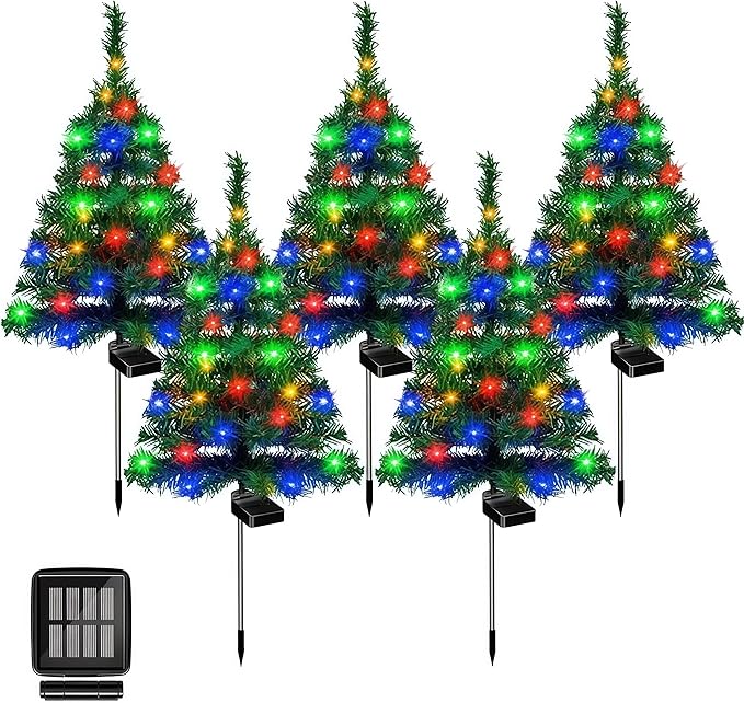 2026 New Solar Christmas Tree Lights Holiday Decorations, Outdoor Courtyards, Gardens, Lawns, Small Path Ligh, Atmosphere Light, 29.5-inch IP65 Waterproof LED Lights (5 PCS)