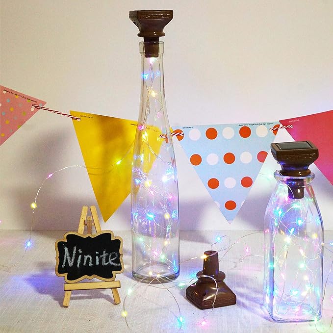 Square 8 Pack Solar Powered Wine Bottle Lights, 20 LED Waterproof Copper Cork Lights for Wedding, Christmas | Lumora