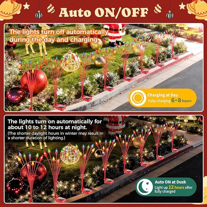 2 Packs Christmas Berry Solar Garden Light with Multiple Colors, Auto ON/Off Solar Lights Outdoor Swaying in The Wind, Christmas Decorating Outdoor Yard Light for Pathway, Pond, Courtyard