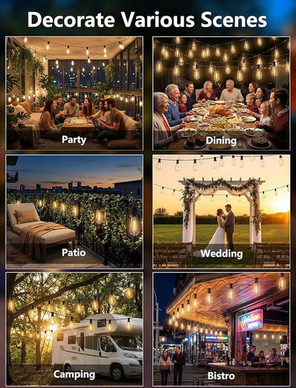 LED Outdoor Lights for Patio 20Ft, Waterproof Patio String Lights with 22 ST40 LED Edison Bulbs for Deck, Garden, Backyard,House, E17 Base, 2700K Dimmable, Vintage String Lights- Black Wire