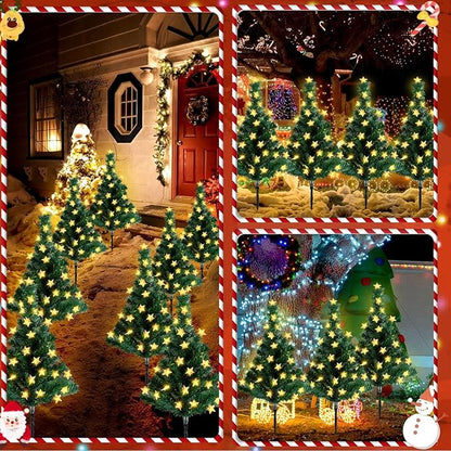 Retisee 6 Pack Solar Christmas Tree Pathway Lights Decorations Outdoor LED Star 8 Modes Prelit Small Christmas Tree Waterproof Solar Stake Lights for Garden, Yard, Lawn, Cemetery