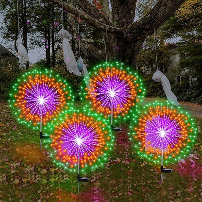 4th of July Decorations Outdoor 4 Pack Colored Solar Firework Lights with 180 LED Patriotic Solar Lights 8 Lighting Modes for Yard Pathway Garden Patio Party Decorations(Green, Orange, Purple)
