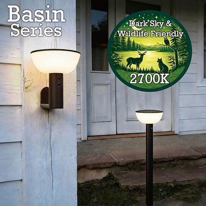 Basin Series - 24.5" Solar Pathway Lights - Walkway Lights for Outside - PIR Sensor & Three Lighting Modes - Rechargeable Battery Lasts Up to 35 Hours - 2700K - Dark Sky Friendly - 4 Pack