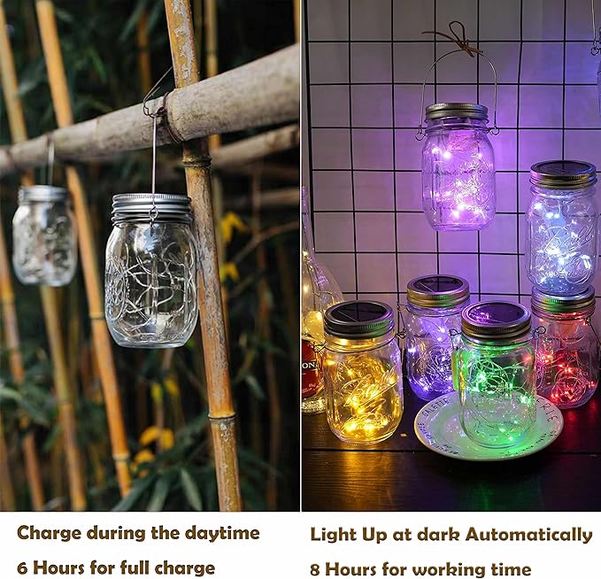 Decorman Solar Mason Jar Lid Lights, 6 Pack 20 LED Waterproof String Fairy Star Firefly Jar Lids Lights for Patio | Lumora