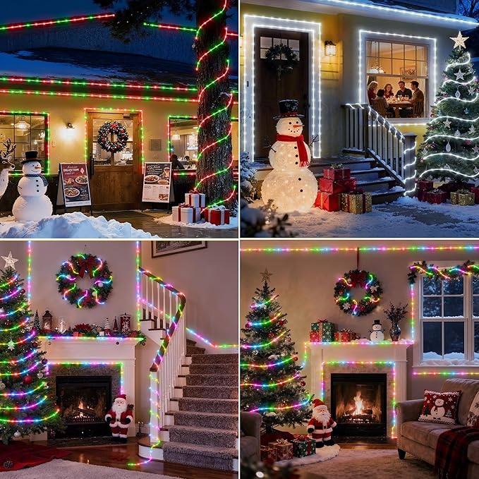 33FT Rope Lights Outdoor Color Changing, Warm White Rope Lighting 100 LED String Lights Plug in with Remote, 30 Colors Rope Light for Indoor Garden Patio Camping Room Landscape Tree Christmas Décor