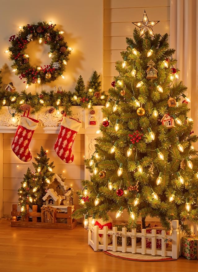 Vintage C9 LED Christmas Lights, 100 Feet C9 String Lights with 100 LED C9 Plastic Bulbs, Waterproof Connectable | Lumora