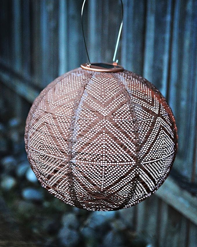 Allsop Soji Stella Market - 12" Handmade LED Outdoor Solar Lantern - Copper