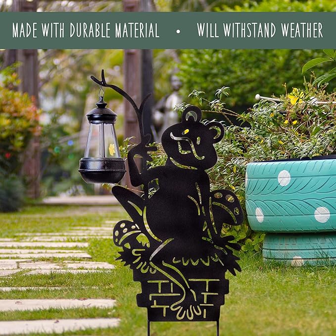Frogs w/Lamp Solar Garden Stakes (2-Pack); Set of 2 Lawn Ornament Metal Silhouettes with Solar-Rechargeable Lanterns