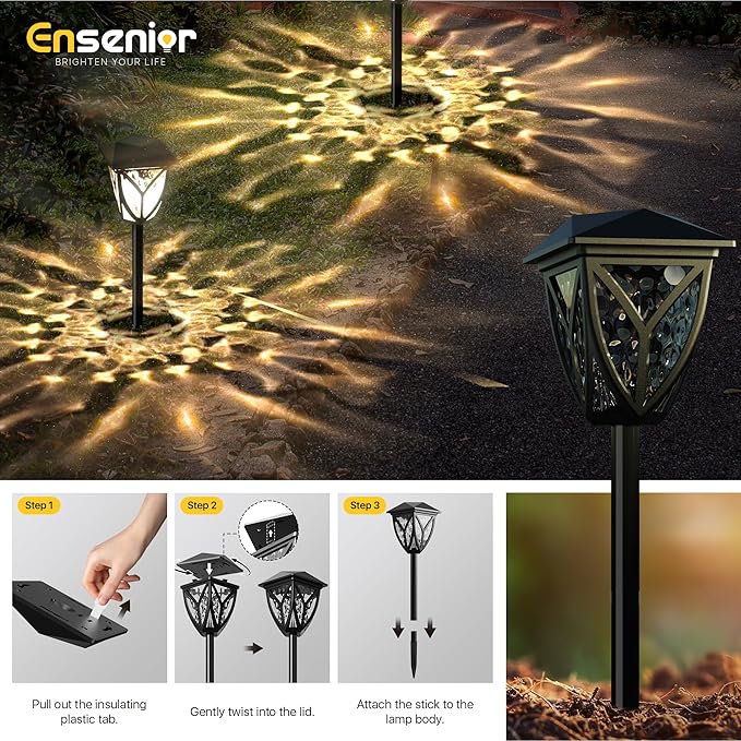 Ensenior 6-Pack Solar Lights Outdoor, 3000K LED Solar Garden Lights for Pathway, Yard, Patio, Walkway, Planter, Waterproof, Energy-Efficient Landscape Lighting