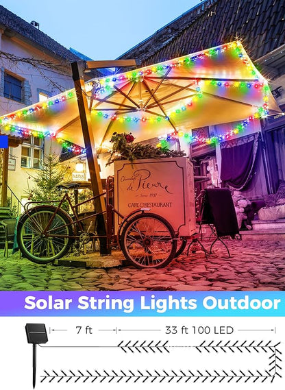 Minetom Solar String Lights Outdoor, 40FT 100 LED String Lights Solar Powered with 8 Lighting Modes, Waterproof Solar Patio Lights, Colorful Solar String Lights for Outside Tree, Multicolor