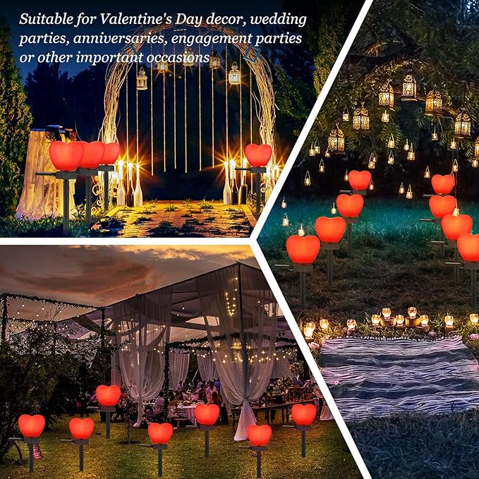 Hortsun 2 Pack Valentine's Day Solar Stake Lights Red Heart Waterproof LED Lights for Patio Lawn Outdoor Pathway Walkway Landscape Garden Decoration
