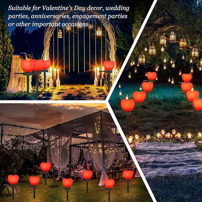 Hortsun 2 Pack Valentine's Day Solar Stake Lights Red Heart Waterproof LED Lights for Patio Lawn Outdoor Pathway Walkway Landscape Garden Decoration