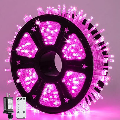 JMEXSUSS Pink Christmas String Lights 600 LED 168ft Remote Timer Clear Wire Pink Fairy Lights for Romantic Dinner Bedroom Tree Outdoor Patio Wedding Party Christmas Room Decor
