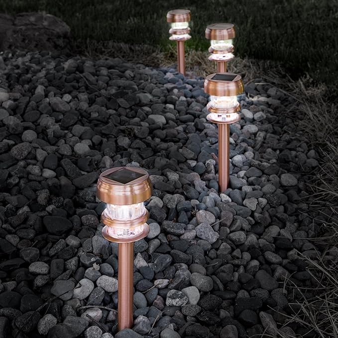 Pure Garden Outdoor Solar Lights - 8-Pack Stainless-Steel LED Lights for Gardens, Pathways, and Patios - Weather-Resistant Stake Lights (Copper)