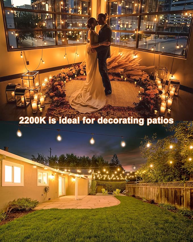 GANA Outdoor String Lights, Patio Lights 48FT CRI 96+, 2200K 12V Safety Voltage, 15 E26 Hanging Sockets, LED | Lumora