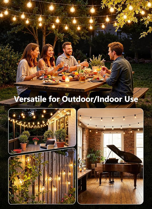 Brightown Outdoor String Lights, 37FT Shatterproof LED Patio Lights with 11 Dimmable Plastic G40 Bulbs, 2700K | Lumora