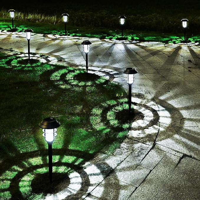 SOLPEX 8 Pack Solar Path Lights& 12 Pack Solar Ground Lights, Waterproof Garden Landscape Lighting for Yard Deck Lawn Patio Pathway Walkway (Cool White)