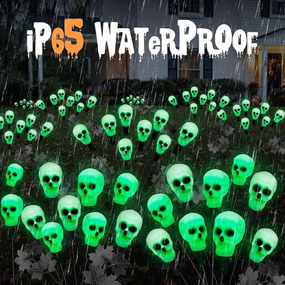 2 Pack 16LED Solar Skull Halloween Lights - IP65 Waterproof Outdoor Decorations, Scary Swaying Firefly Lights for Garden, Patio, Yard, Lawn Decor