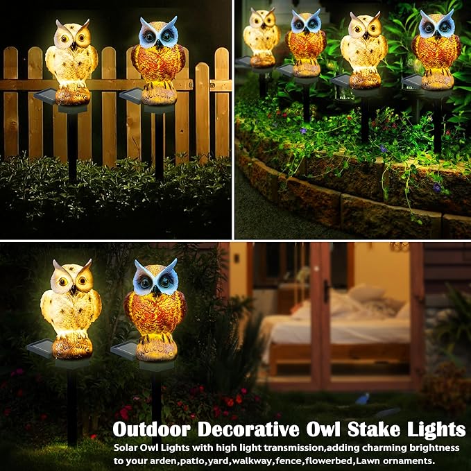 SmilingTown Solar Owl Garden Lights - Outdoor Owl Decorative Stake Light Waterproof for Yard Patio Pathway Lawn Ornaments Garden Decorations Gifts (2 Packs)