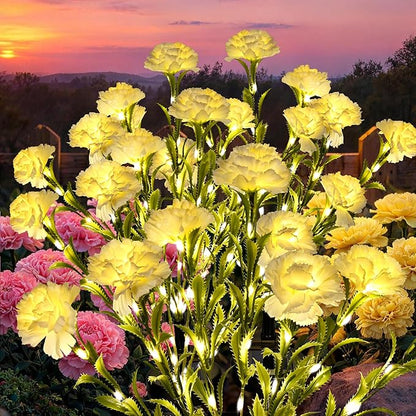GIGALUMI Solar Lights Outdoor for Garden Decor, 4 Pack Solar Flower Lights Waterproof, 2 Lighting Modes 28 Carnation Flowers for Pathway,Yard, Patio Decoration, Gardening Gifts for Women (White)