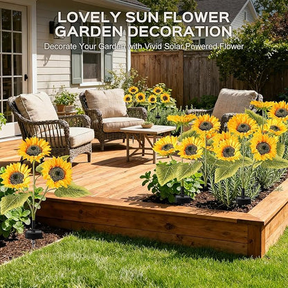 6 Pack Solar Garden Lights Outdoor, 2 Lighting Modes Warm White LED Waterproof Solar Powered Sun Flowers Landscape Light for Outside Yard, Patio, Pathway Decorative, Décor, Gifts
