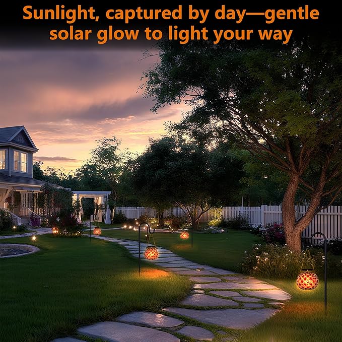 Mosaic Solar Lights Outdoor,Garden Hanging Camping Lanterns Lamp Waterproof, Solar-Powered Led Light for Women Mom Grandma Yard Patio Lawn Pathway Porch Garden Birthday Chrismas Party Décor