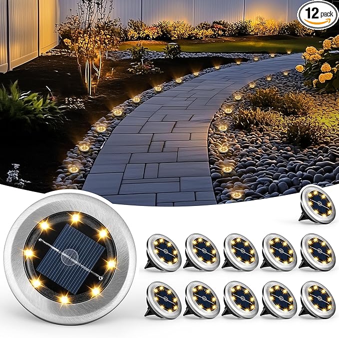 Mini Solar Ground Lights, 12 Pack Solar Garden Lights, Solar Powered Pathway Lights Warterproof, Outdoor Lights for | Lumora