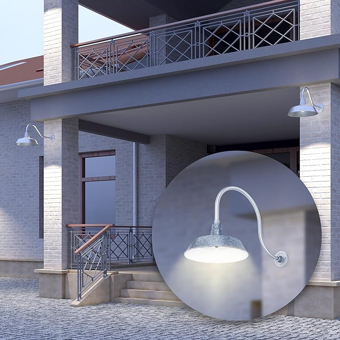 14in. Galvanized Finish Outdoor Gooseneck Barn Light Fixture with 24in. Long Extension Arm - Wall Sconce Farmhouse | Lumora