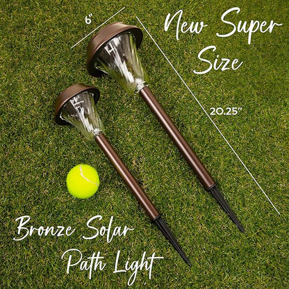 2 Pack Super Size 6" Diameter Bronze Solar Path Light with Large Solar Panel, Glass Lens, Metal Ground Stake, and Extra-Bright LED for Garden, Lawn, Patio, Walkway, Driveway