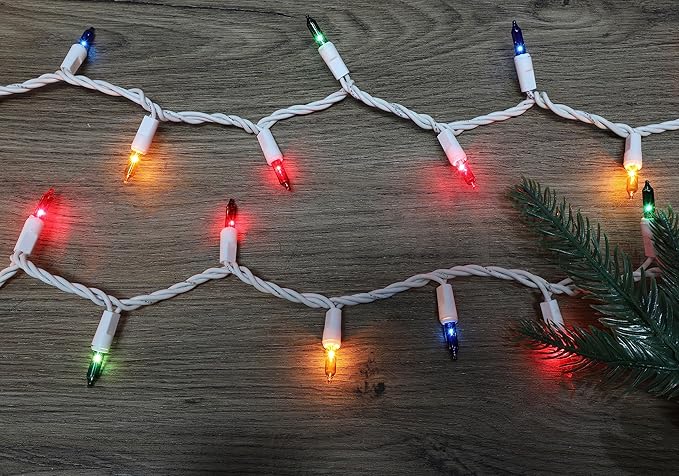 LAMPHOME Christmas String Light,100 Count Incandescent Mini String Light in 19.6ft,Indoor/Outdoor 120V UL Certified Mini Light for Christmas,Wedding,Patio Lawn,Home,Garden,Party (Multicolour)