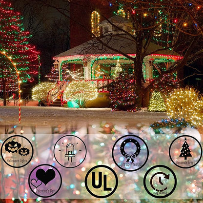 Christmas LED Lights 100 Multi Color String Lights for Indoor and Outdoor Decorative Use, Holiday and Tree Decor, Patio Hanging Lighting Decorations, Green Wire, 26.9 Ft, UL Certified