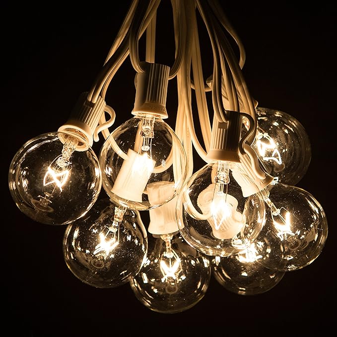 Hometown Evolution, Inc. Globe String Lights (100 Foot, G50 Clear - White Wire - 2 Inch 7 Watt Bulbs +5 Free Spares)