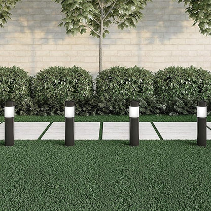 Pure Garden Solar Path Bollard Lights, Set of 6-15” Stainless Steel Outdoor Stake Lighting for Garden, Landscape, Yard, Driveway, Walkway (Black) (Pack of 2)