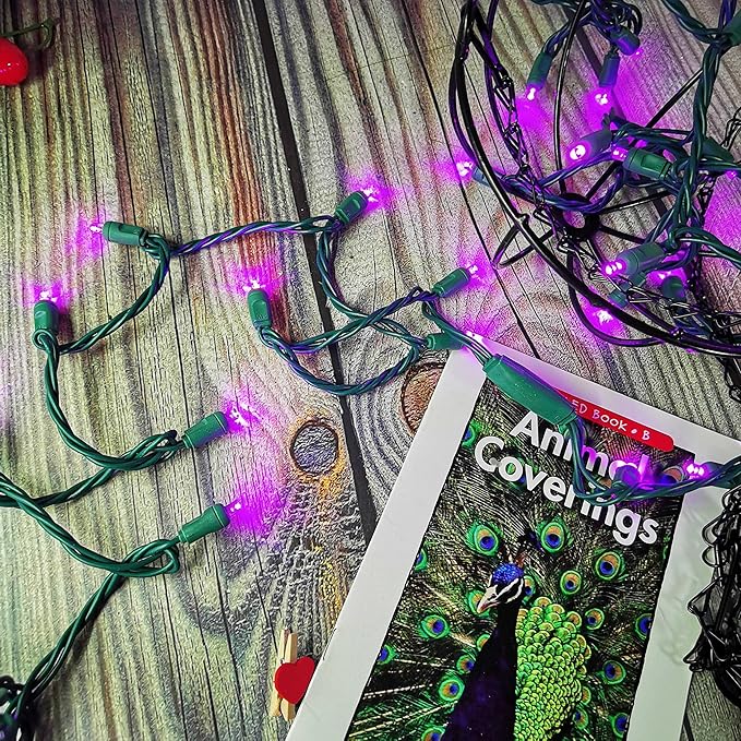 Purple Christmas String Light 50 LED Halloween Light, 120V UL, Plug in 5mm Xmas Light Set 17ft Green Wire Connectable for Outdoor and Indoor Patio Xmas Tree Wedding Party Decor