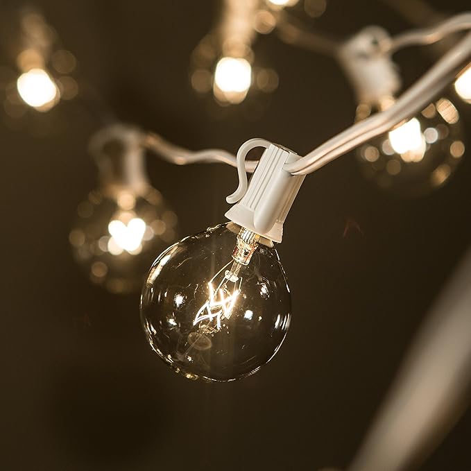Hometown Evolution, Inc. Globe String Lights (100 Foot, G50 Clear - White Wire - 2 Inch 7 Watt Bulbs +5 Free Spares)
