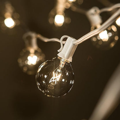 Hometown Evolution, Inc. Globe String Lights (100 Foot, G50 Clear - White Wire - 2 Inch 7 Watt Bulbs +5 Free Spares)