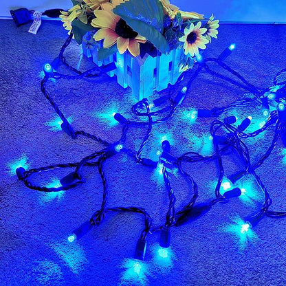 Christmas String Lights 50 Blue LED 5mm Mini LED String Lights, 120V UL, 17ft Green Wire Xmas Lights for Indoor & Outdoor Use, Holiday Party Decorations,Trees, Light Displays