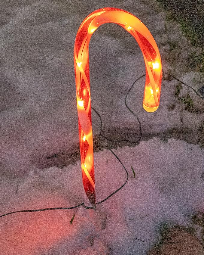 Solar Christmas Candy Cane Lights - Outdoor Stake Christmas Decorations - Waterproof for Patio, Garden, Pathway | Lumora