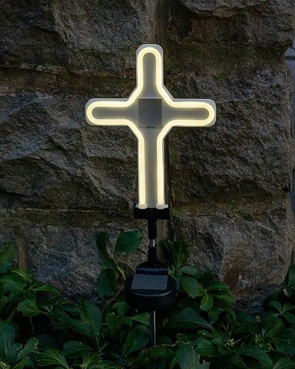 Touch Of ECO Solar Neon Memorial Cross Outdoor Garden Stake Light w/Personalized Picture Frame - Honor Pets, Humans, Graves Cemetery Decorations Markers, Cool White LED Light