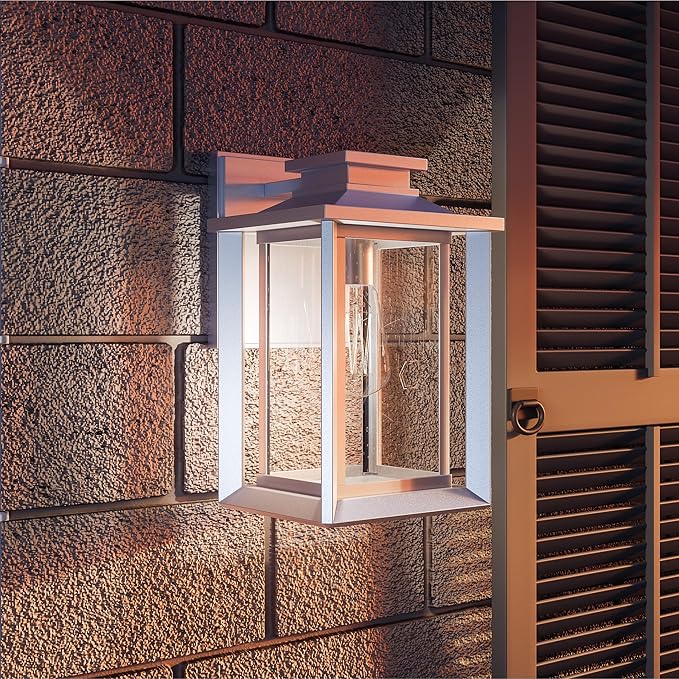 Quoizel Wakefield Vintage Wall Sconce, Coastal Armour 11 Inch 1-Light Matte White Wall Lantern, Clear Seedy Glass Light Fixtures, 100W Medium Base Bulb, Outside Lights for Patio, Porch or Garage