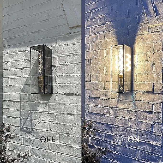c cattleya Solid Brass Outdoor Wall Lantern Sconce Exterior Porch Lamp with Tempered Glass, Rectangular Waterproof Wall Lighting Outdoor Sconces for House Patio Yard Front Porch Garage