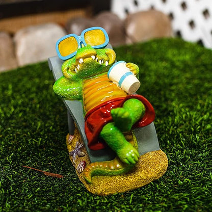 Crosslight Solar Crocodile Relaxed at The Beach Yard Light Decoration, Weatherproof with Blue LED's