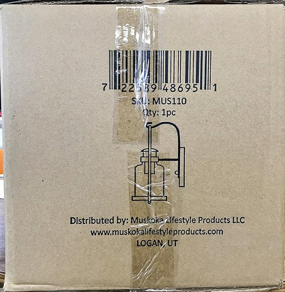 Muskoka Lifestyle Products Rustic Wall Light Lantern with Retro Industrial loft Lantern Look in Rubbed Bronze Powder Coat Finish with Milk Pioneer jug Glass