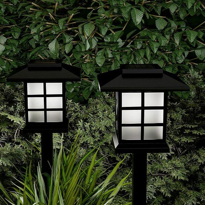 Solar Pathway Coach Lights - Set of 6 Water-Resistant Outdoor Stake Lighting for Garden, Landscape, Patio, Garden, and Walkway by Pure Garden (Black)