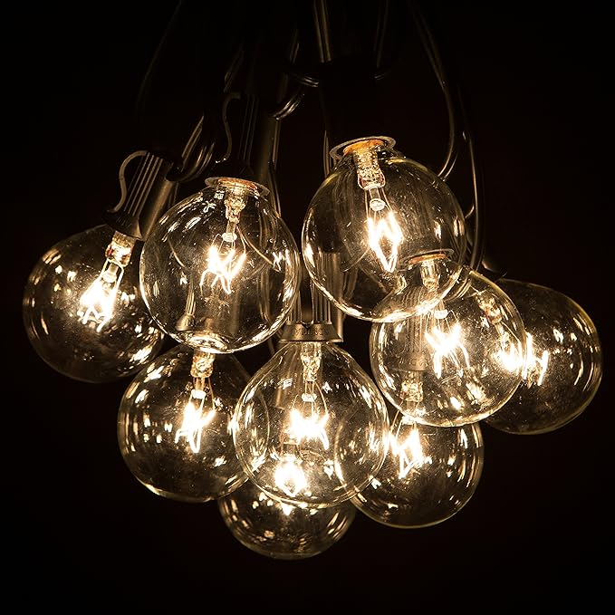 Hometown Evolution, Inc. 25’ G50 Globe Patio String Lights with Clear 2” Light Bulbs and Black Wire (+ 1 Free Spare) | Lumora