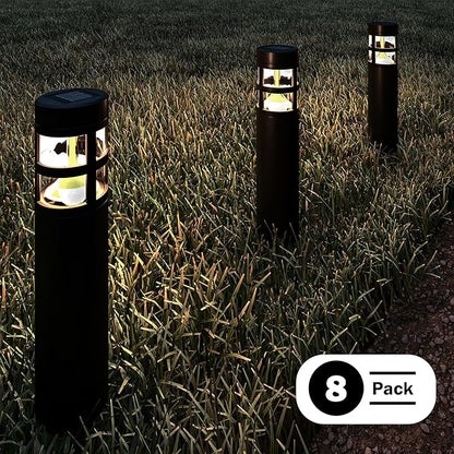 Solar Path Bollard Lights, Set of 8-15.4” Outdoor Stake Lighting for Garden, Landscape, Yard, Patio, Deck, Driveway, Walkway by Pure Garden (Black)