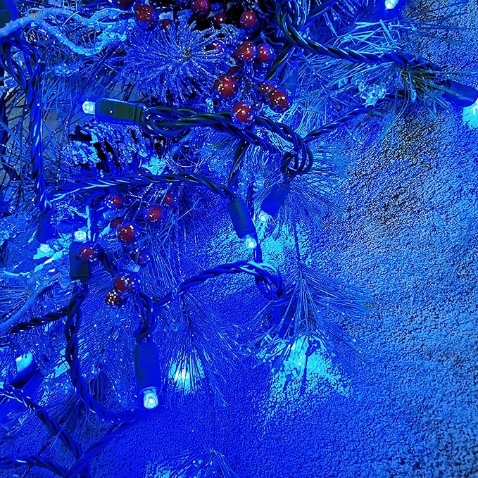 Christmas String Lights 50 Blue LED 5mm Mini LED String Lights, 120V UL, 17ft Green Wire Xmas Lights for Indoor & Outdoor Use, Holiday Party Decorations,Trees, Light Displays