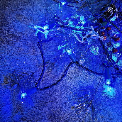 Christmas String Lights 50 Blue LED 5mm Mini LED String Lights, 120V UL, 17ft Green Wire Xmas Lights for Indoor & Outdoor Use, Holiday Party Decorations,Trees, Light Displays