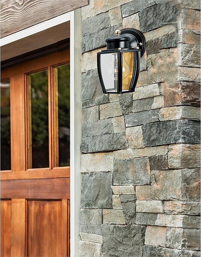 Westinghouse 6696100 One-Light Exterior Wall Lantern, Matte Black Finish on Steel with Clear Curved Glass Panels | Lumora